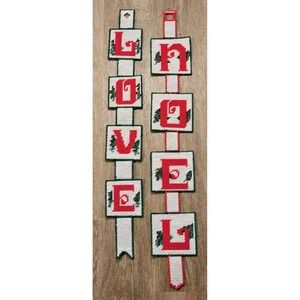 VTG Handmade Counted Cross Stitch Christmas Wall Hanging "NOEL" & "LOVE"‎
